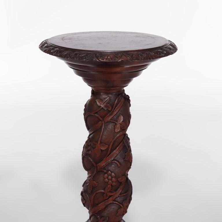 Rococo Grape & Leaf Clawfoot Carved Mahogany Claw Foot Sculpture Pedestal c1890