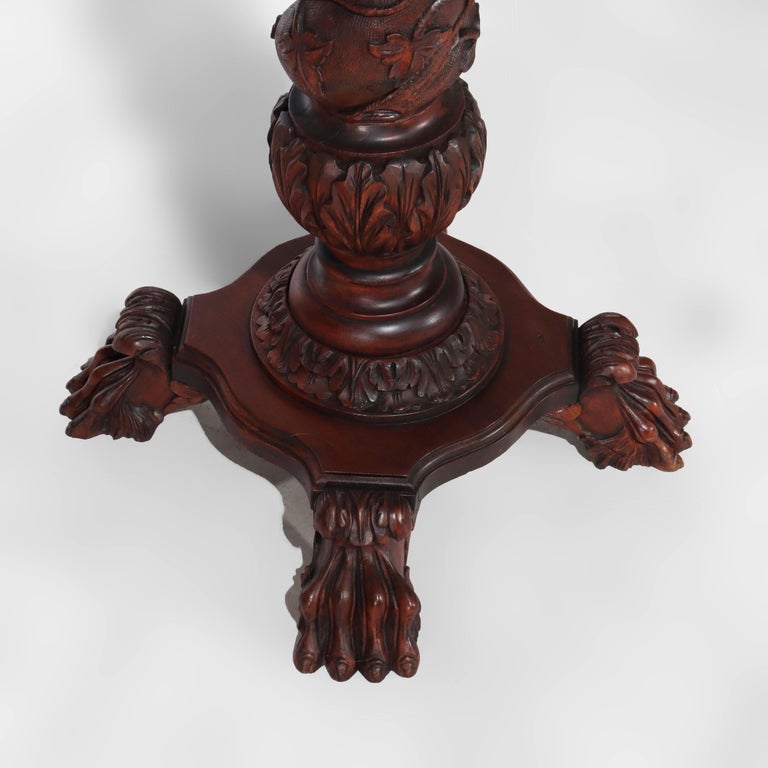 Rococo Grape & Leaf Clawfoot Carved Mahogany Claw Foot Sculpture Pedestal c1890