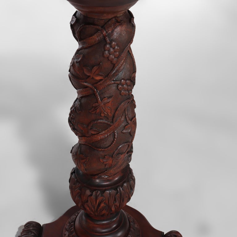 Rococo Grape & Leaf Clawfoot Carved Mahogany Claw Foot Sculpture Pedestal c1890