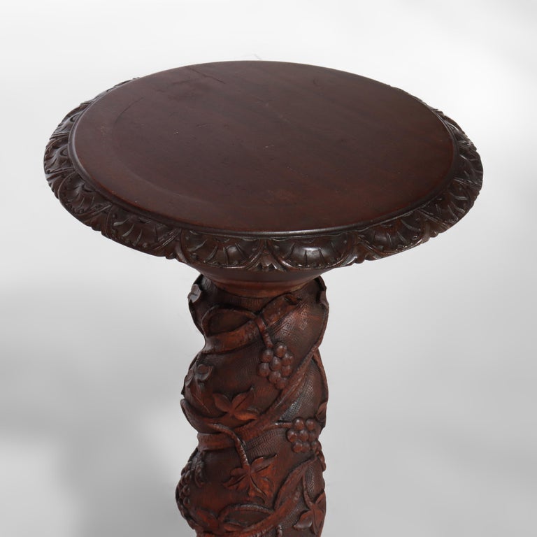 Rococo Grape & Leaf Clawfoot Carved Mahogany Claw Foot Sculpture Pedestal c1890