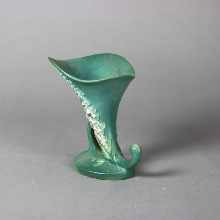 Roseville Art Pottery Green Cornucopia with Foxglove Pattern Mid 20thC