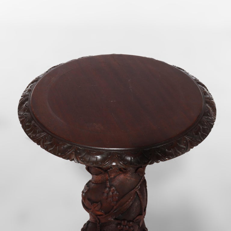 Rococo Grape & Leaf Clawfoot Carved Mahogany Claw Foot Sculpture Pedestal c1890