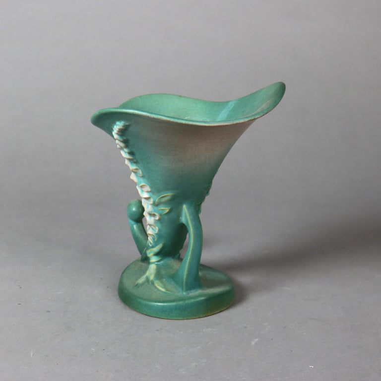 Roseville Art Pottery Green Cornucopia with Foxglove Pattern Mid 20thC