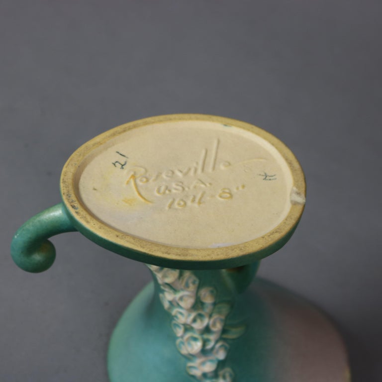 Roseville Art Pottery Green Cornucopia with Foxglove Pattern Mid 20thC