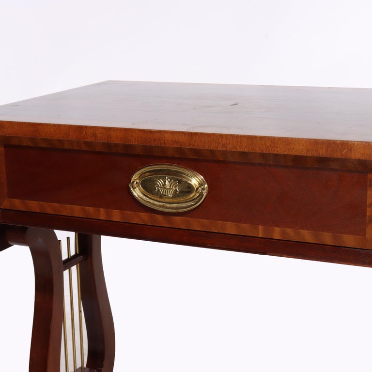 Vintage Baker Sheraton Style Mahogany Cross Band 2-Drawer Drop Leaf Server