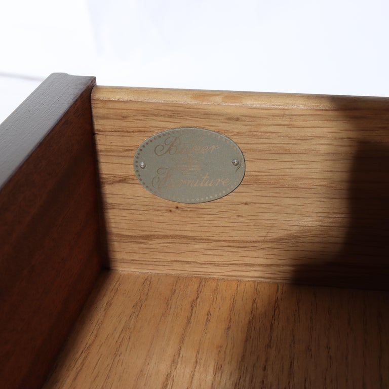 Vintage Baker Sheraton Style Mahogany Cross Band 2-Drawer Drop Leaf Server