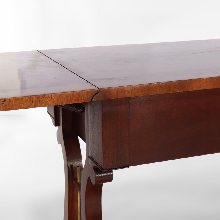Vintage Baker Sheraton Style Mahogany Cross Band 2-Drawer Drop Leaf Server