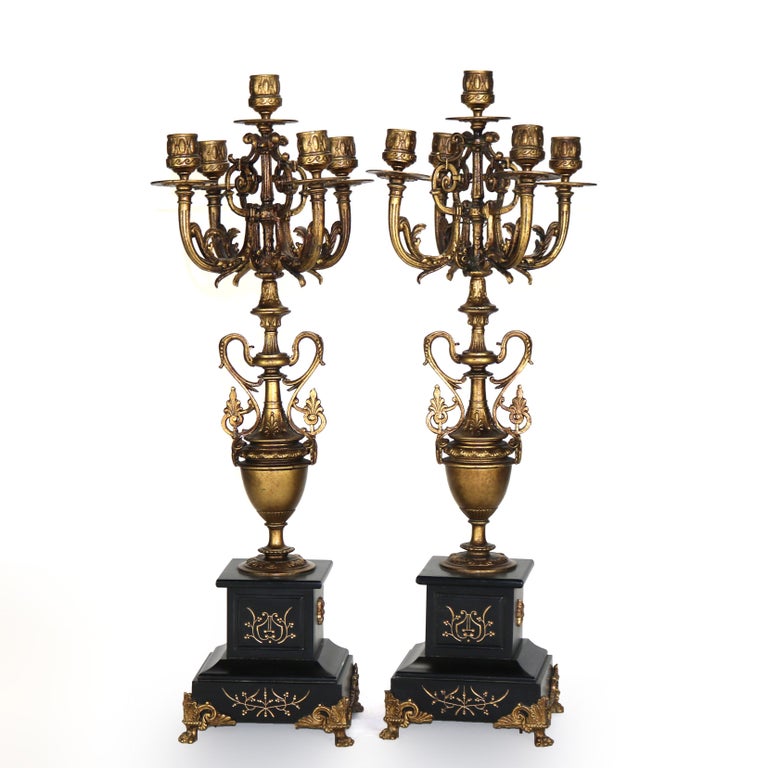 Pair of Antique Egyptian Revival Five Light Candelabras C1890