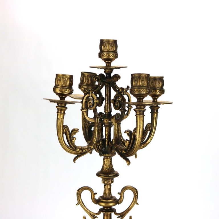 Pair of Antique Egyptian Revival Five Light Candelabras C1890