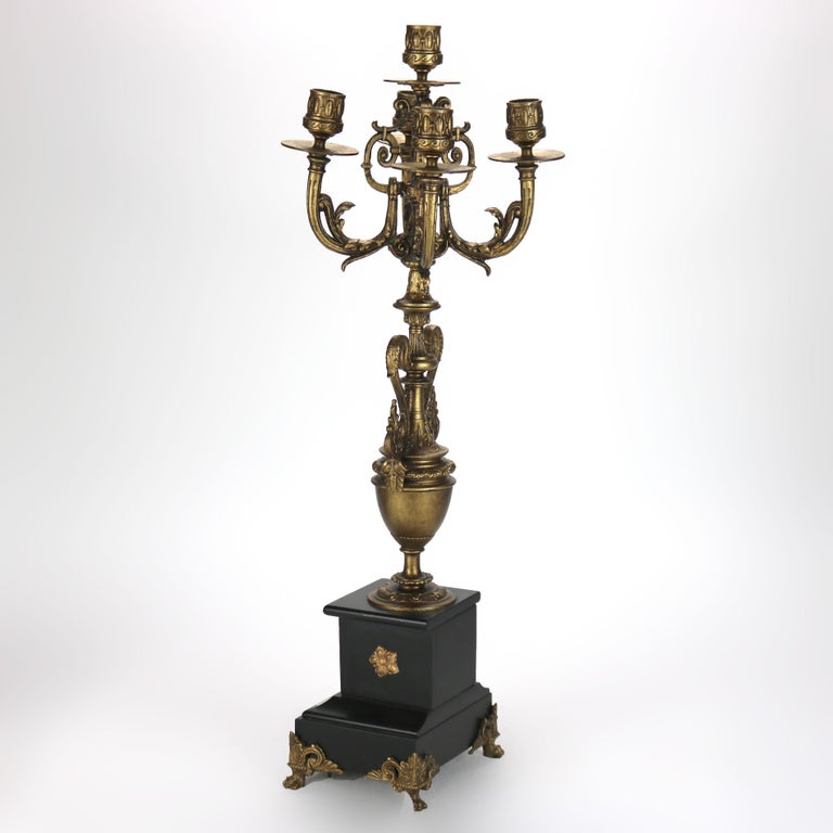 Pair of Antique Egyptian Revival Five Light Candelabras C1890