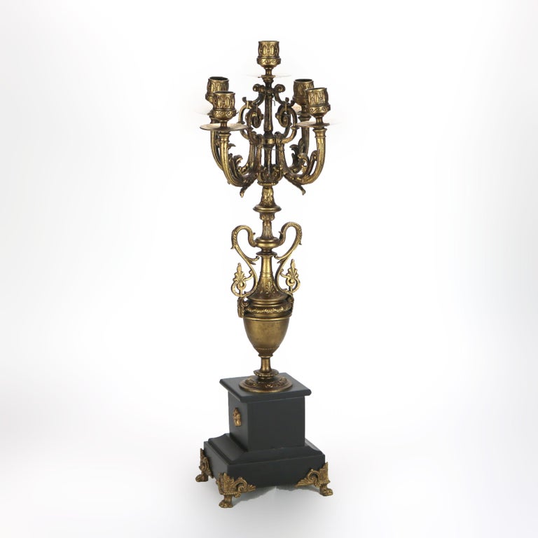 Pair of Antique Egyptian Revival Five Light Candelabras C1890