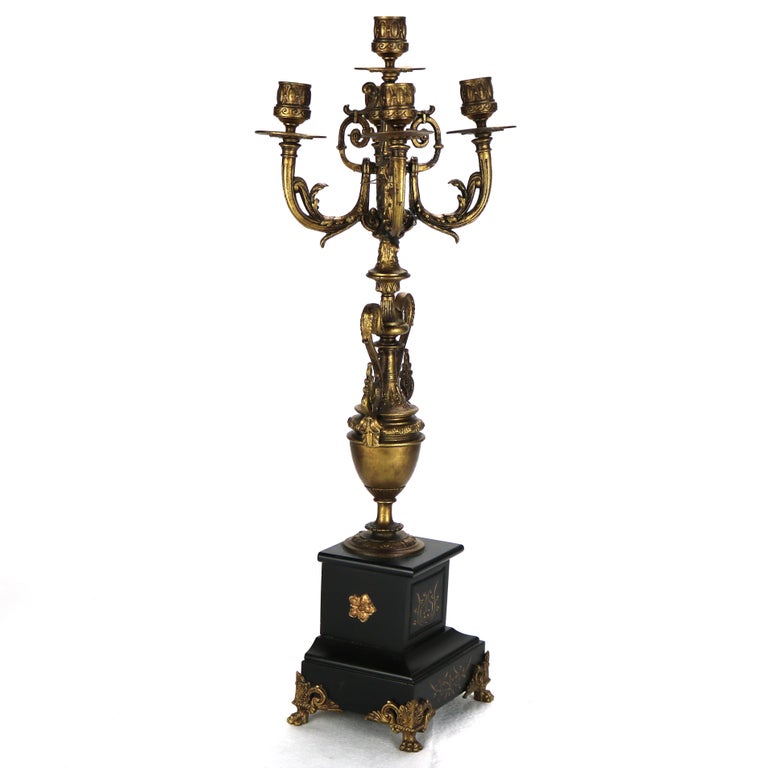 Pair of Antique Egyptian Revival Five Light Candelabras C1890