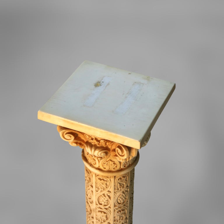 Antique Neoclassical Corinthian Style Genre Scene Sculpture Stand, Resin, C1930