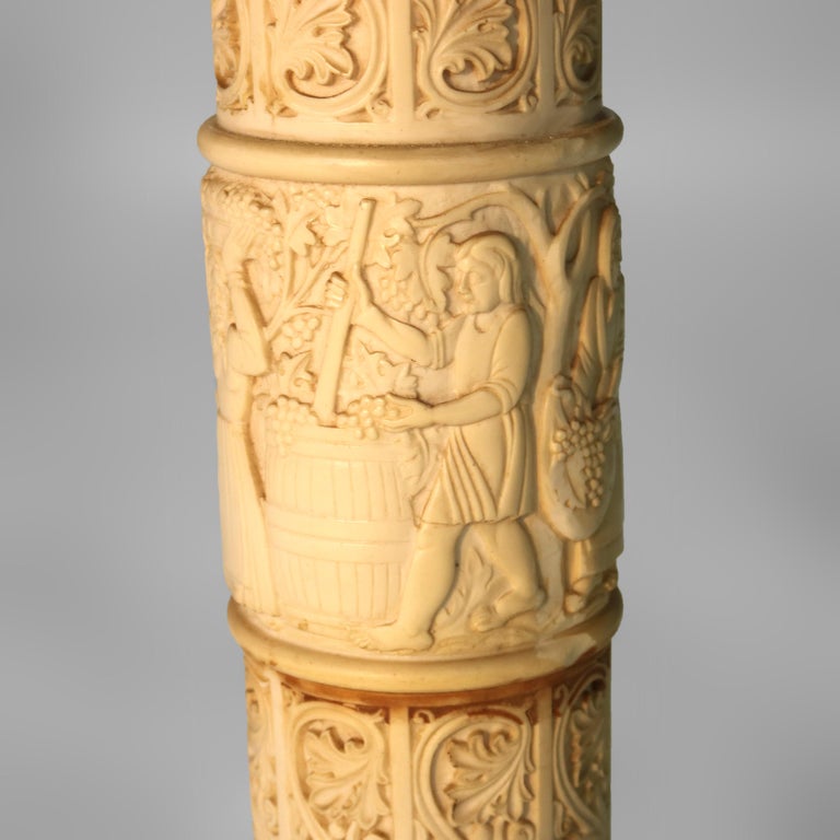 Antique Neoclassical Corinthian Style Genre Scene Sculpture Stand, Resin, C1930