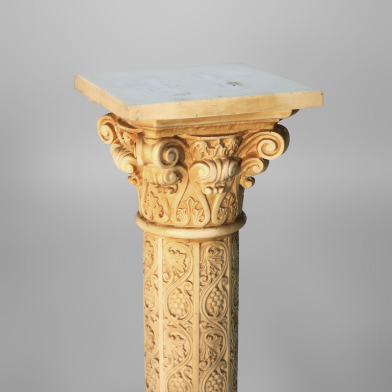 Antique Neoclassical Corinthian Style Genre Scene Sculpture Stand, Resin, C1930