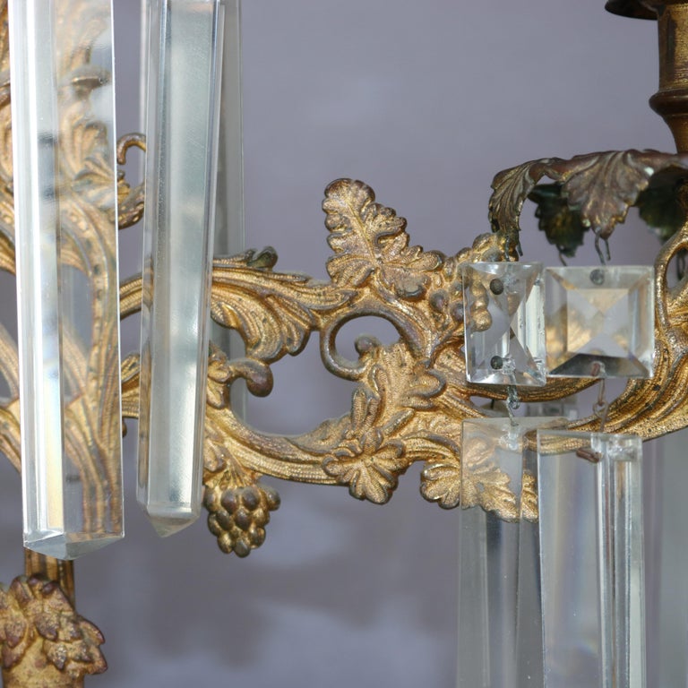 Antique American Figural Brass & Marble Mantel Girandolles Set, c1860