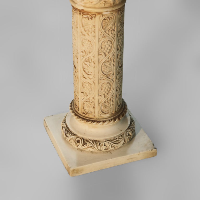 Antique Neoclassical Corinthian Style Genre Scene Sculpture Stand, Resin, C1930