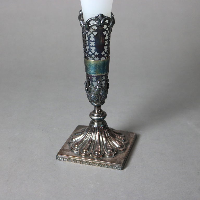 Antique Frosted Glass And Silver Plated Vase C1910