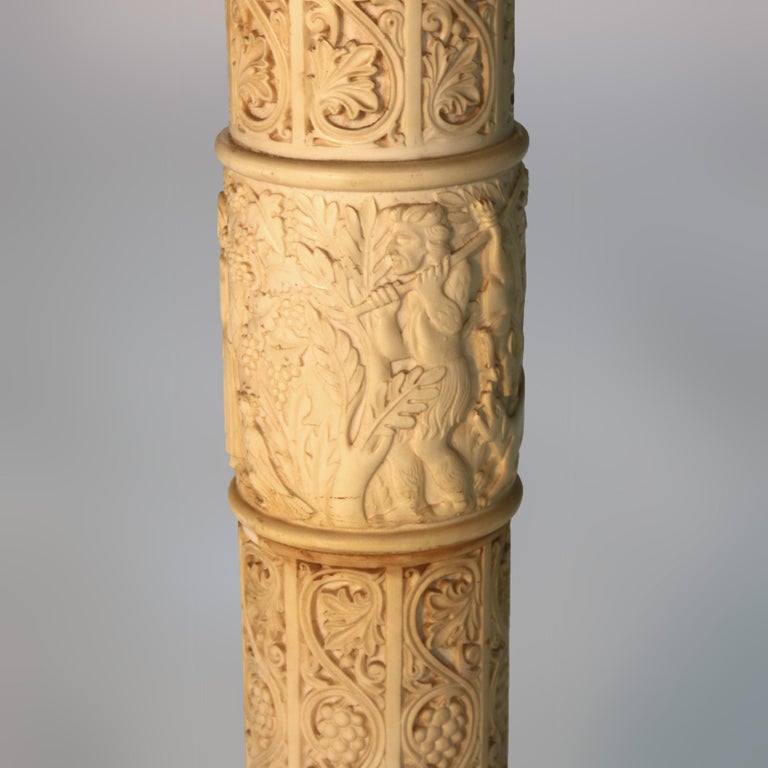 Antique Neoclassical Corinthian Style Genre Scene Sculpture Stand, Resin, C1930