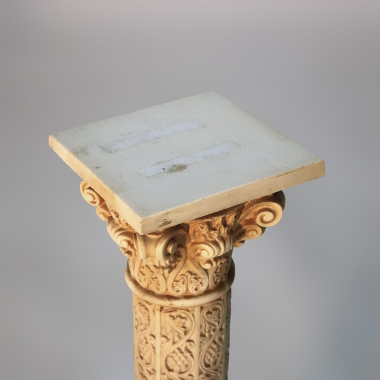 Antique Neoclassical Corinthian Style Genre Scene Sculpture Stand, Resin, C1930