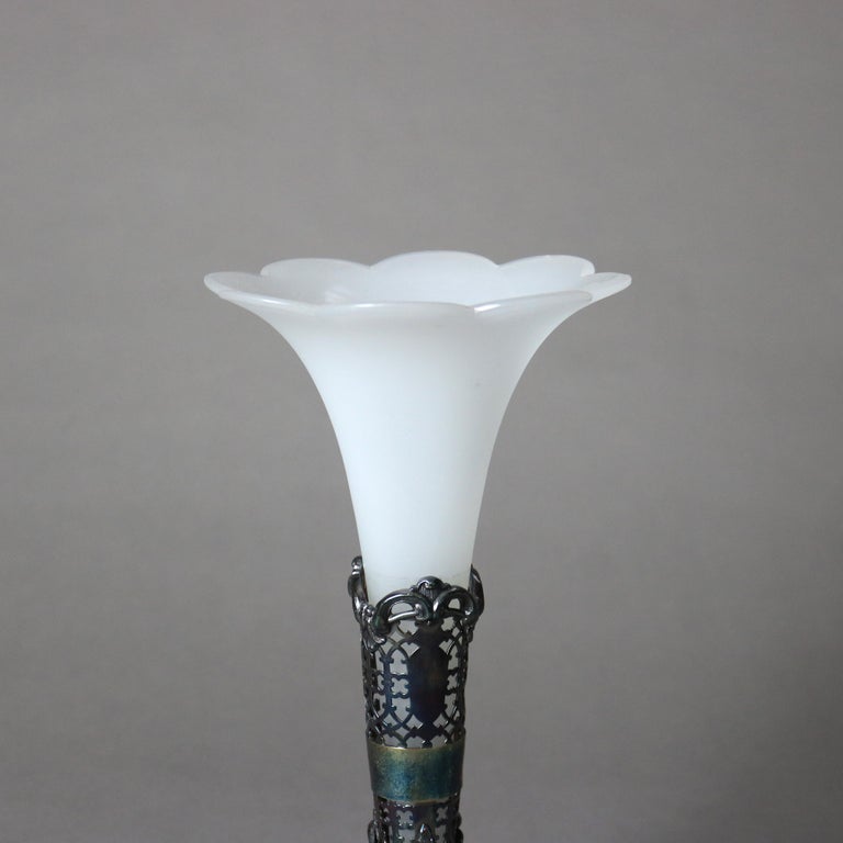 Antique Frosted Glass And Silver Plated Vase C1910