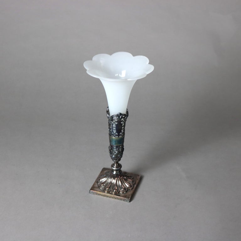Antique Frosted Glass And Silver Plated Vase C1910