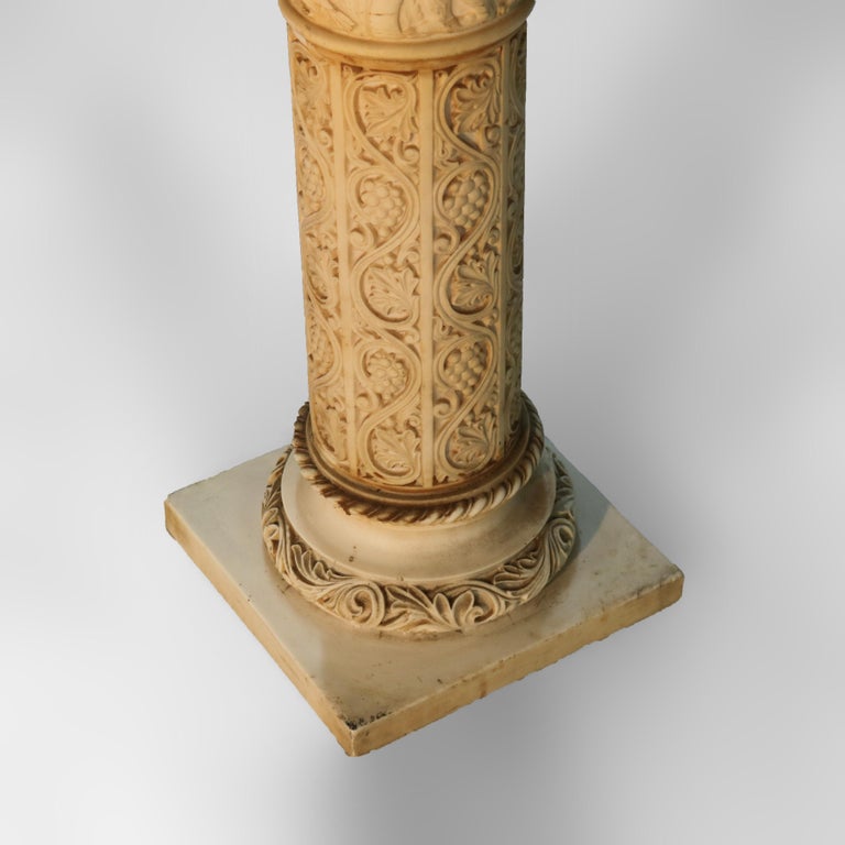 Antique Neoclassical Corinthian Style Genre Scene Sculpture Stand, Resin, C1930