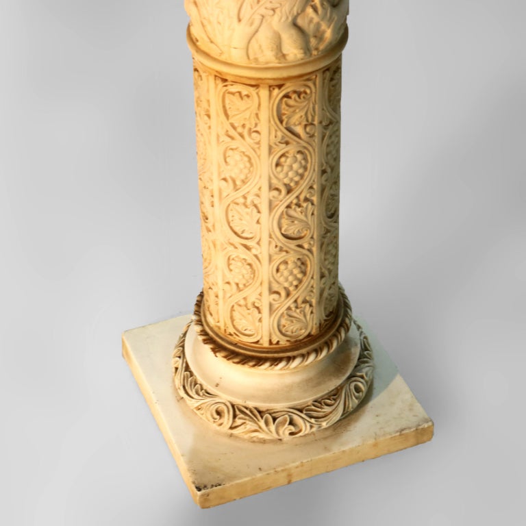Antique Neoclassical Corinthian Style Genre Scene Sculpture Stand, Resin, C1930