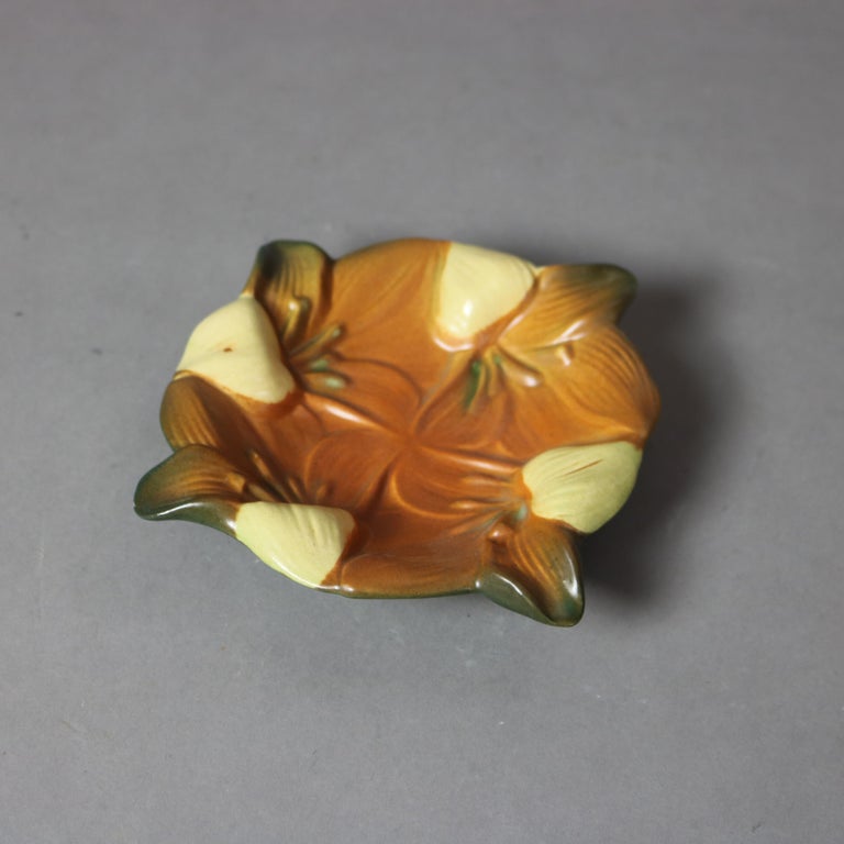 Roseville Art Pottery Brown Ashtray with Zephyr Lily Pattern Mid 20thC