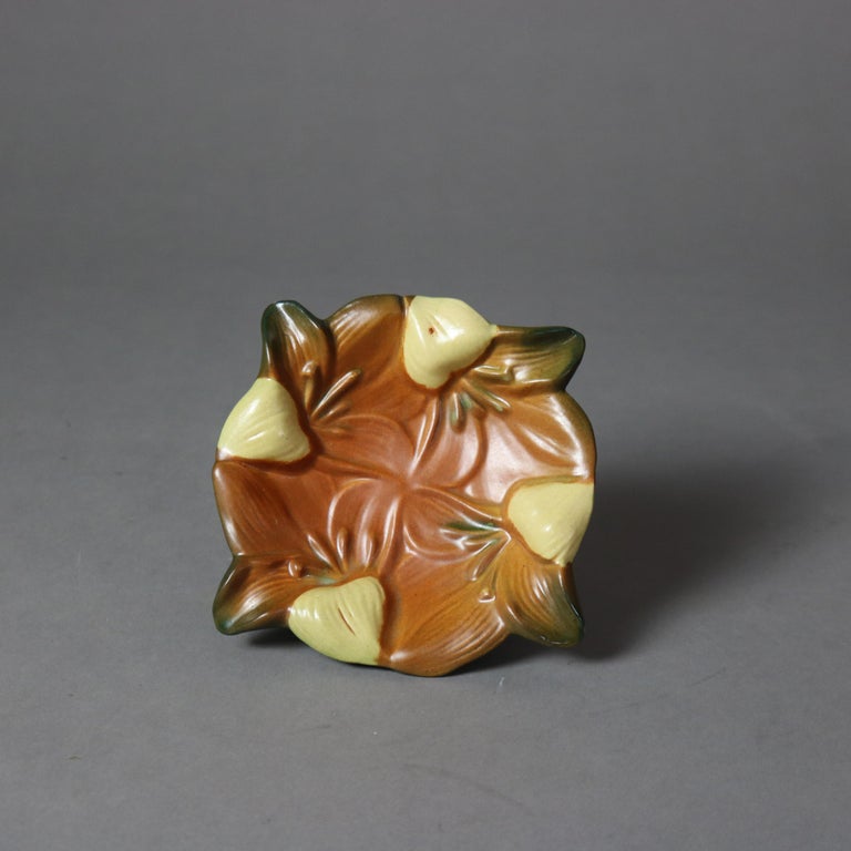 Roseville Art Pottery Brown Ashtray with Zephyr Lily Pattern Mid 20thC