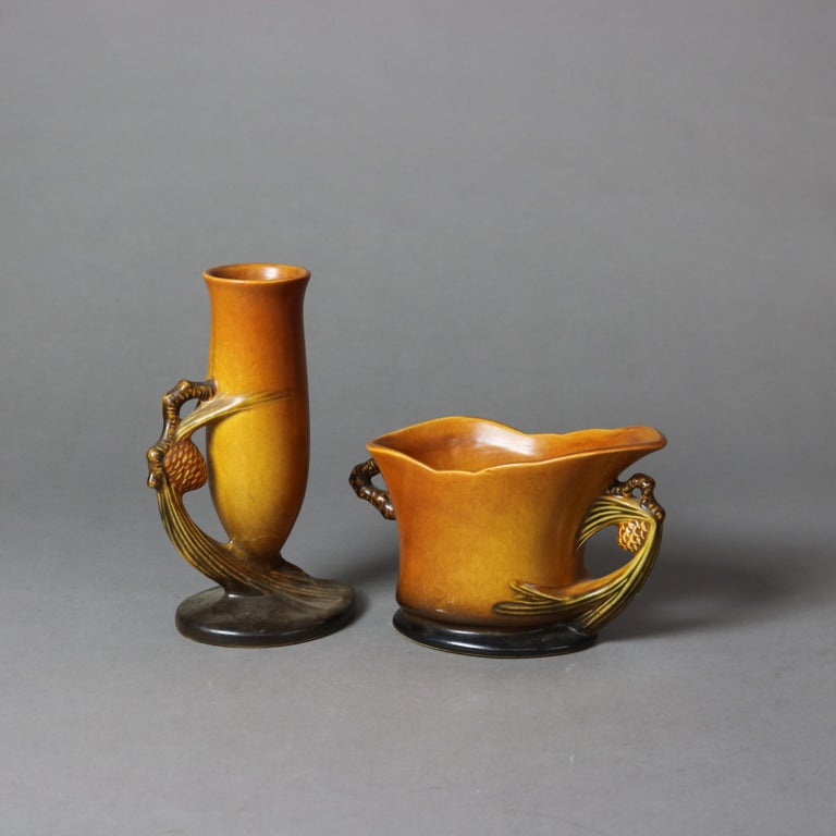 Two Brown Roseville Art Pottery with Pinecone Pattern Mid 20thC