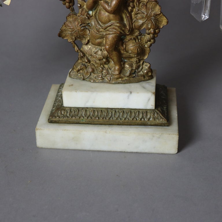 Antique Bronze, Crystal & Marble Figural Girandole Set with Cherubs C1890