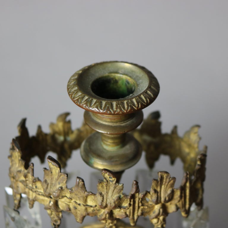 Antique Bronze, Crystal & Marble Figural Girandole Set with Cherubs C1890