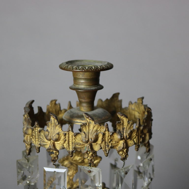 Antique Bronze, Crystal & Marble Figural Girandole Set with Cherubs C1890