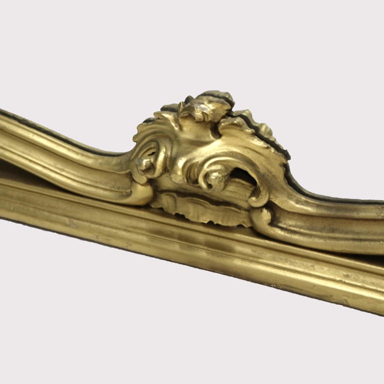 Antique French Louis XIV Giltwood Triptych Foliate Form Over Mantle Mirror 19thC
