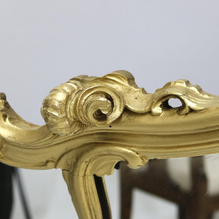 Antique French Louis XIV Giltwood Triptych Foliate Form Over Mantle Mirror 19thC