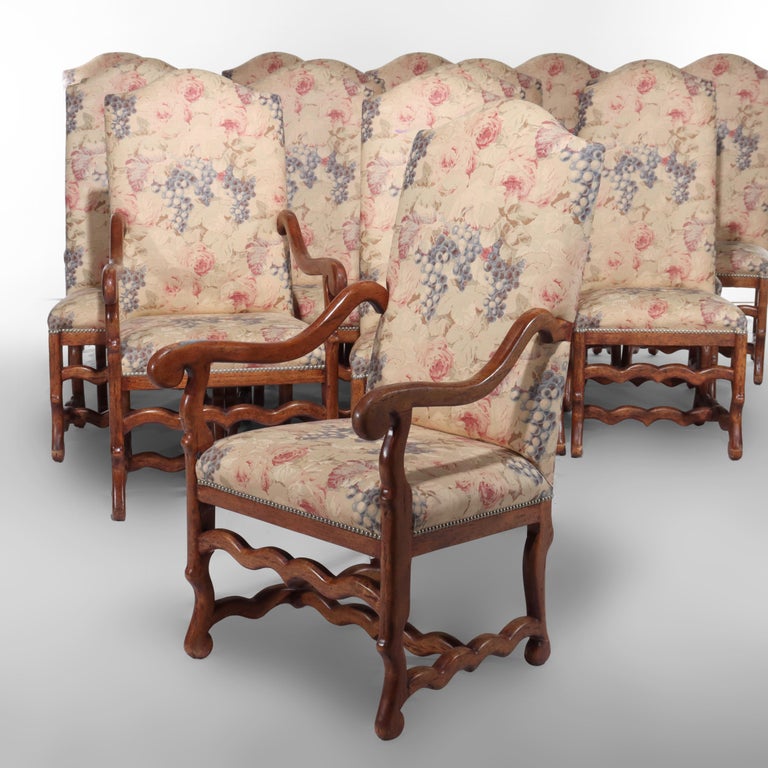 Set of 16 Antique Edwardian Walnut Upholstered Dining Chairs Unsigned 19thC