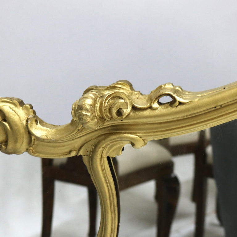 Antique French Louis XIV Giltwood Triptych Foliate Form Over Mantle Mirror 19thC