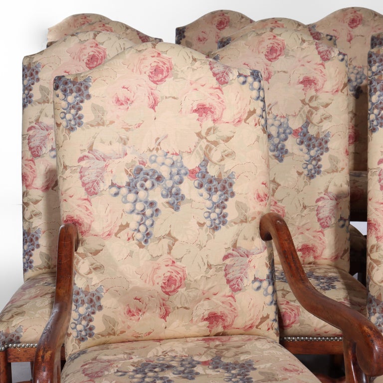 Set of 16 Antique Edwardian Walnut Upholstered Dining Chairs Unsigned 19thC