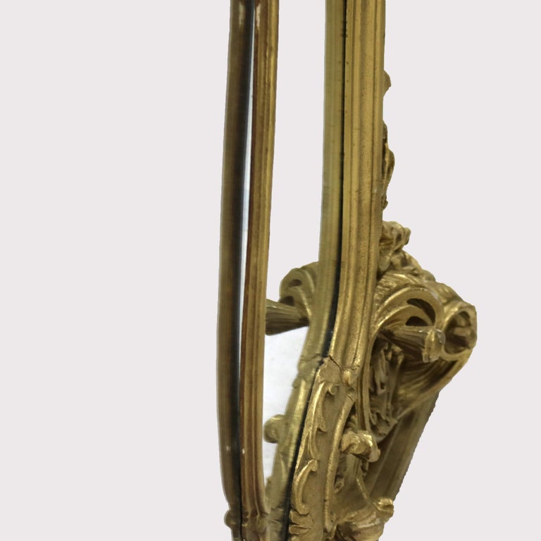Antique French Louis XIV Giltwood Triptych Foliate Form Over Mantle Mirror 19thC
