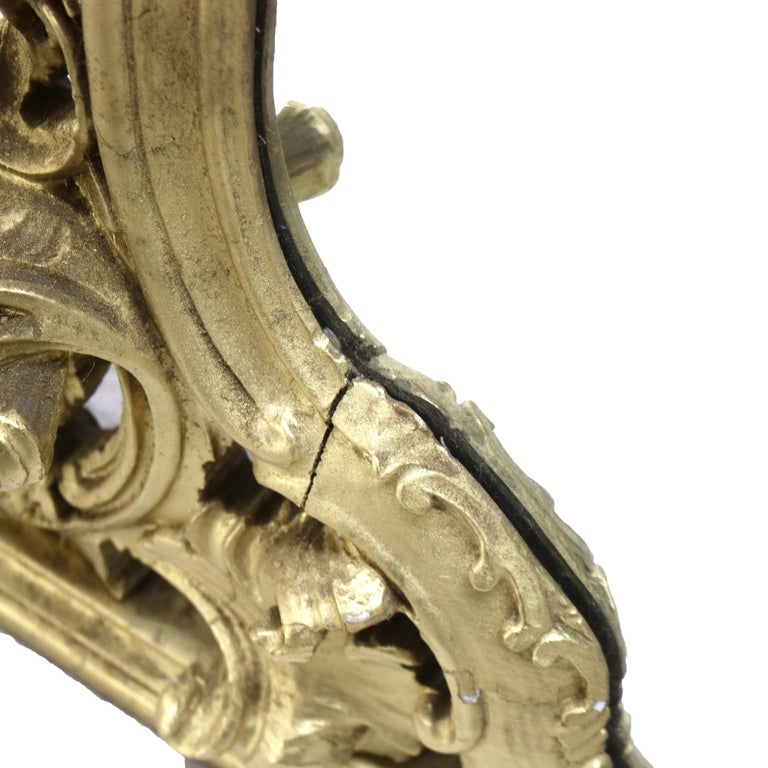 Antique French Louis XIV Giltwood Triptych Foliate Form Over Mantle Mirror 19thC