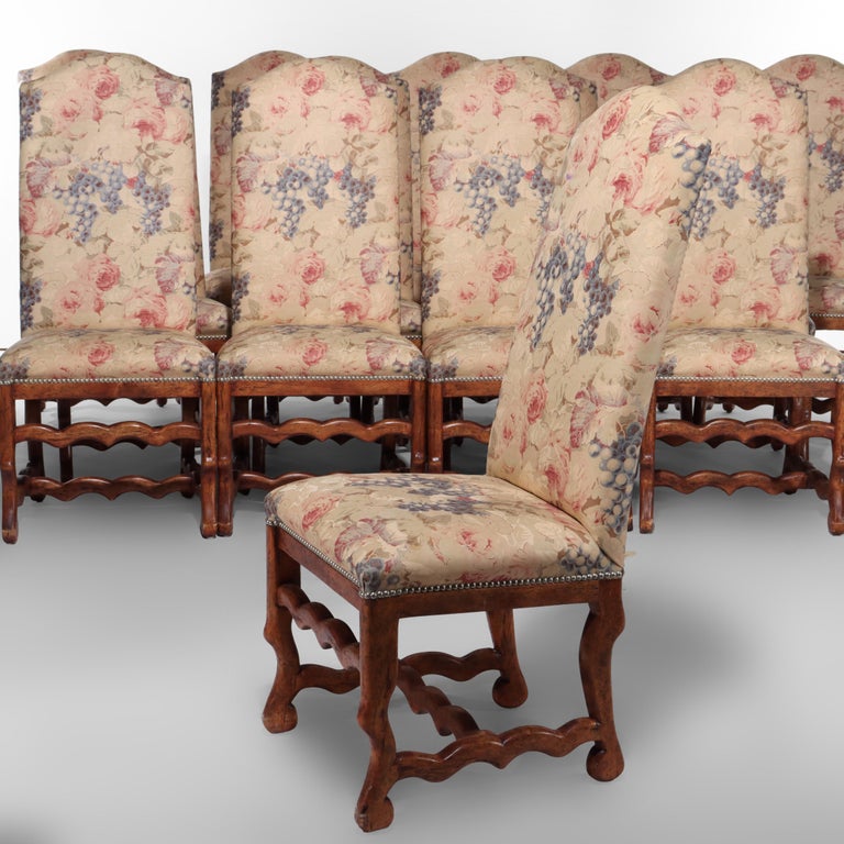 Set of 16 Antique Edwardian Walnut Upholstered Dining Chairs Unsigned 19thC