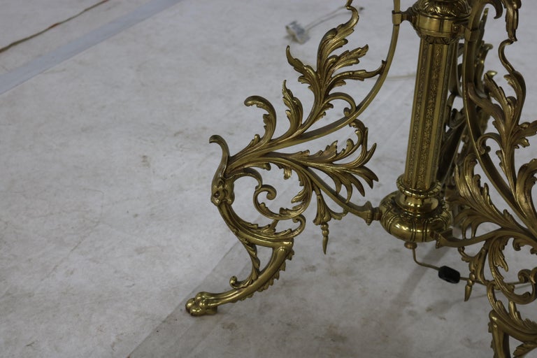 Pair Antique Victorian Gilt Bronze, Brass & Green Onyx Piano Floor Lamps, C1890