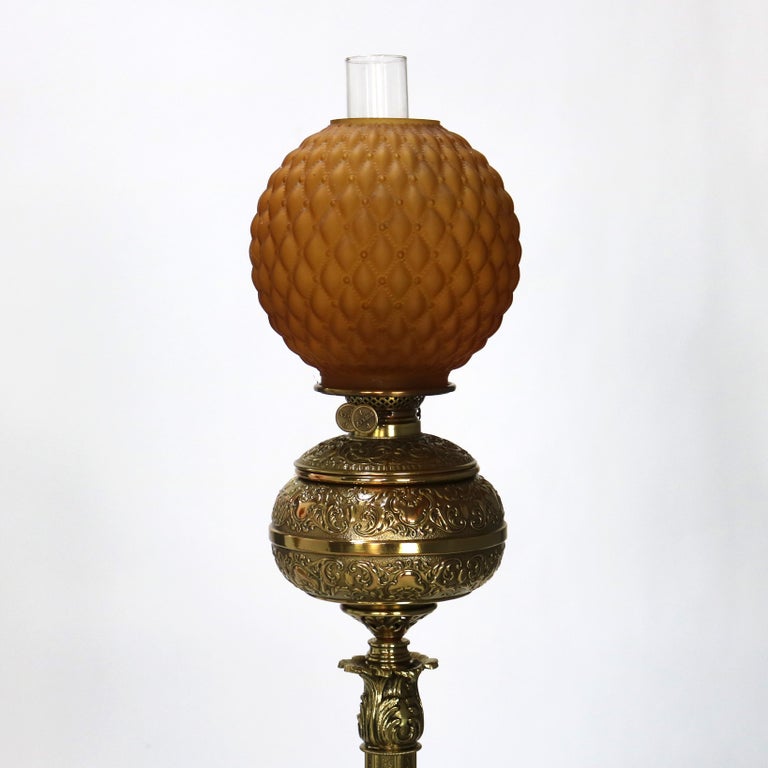 Pair Antique Victorian Gilt Bronze, Brass & Green Onyx Piano Floor Lamps, C1890