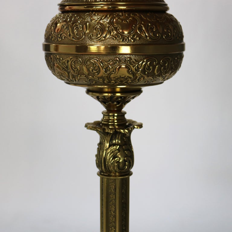 Pair Antique Victorian Gilt Bronze, Brass & Green Onyx Piano Floor Lamps, C1890