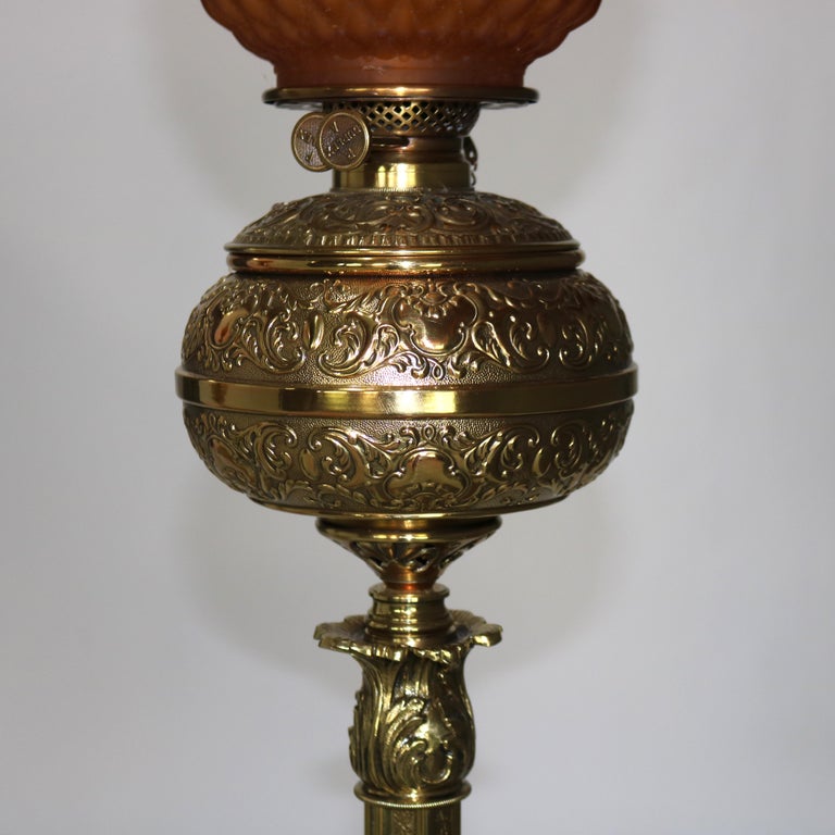 Pair Antique Victorian Gilt Bronze, Brass & Green Onyx Piano Floor Lamps, C1890