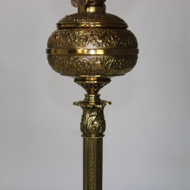 Pair Antique Victorian Gilt Bronze, Brass & Green Onyx Piano Floor Lamps, C1890