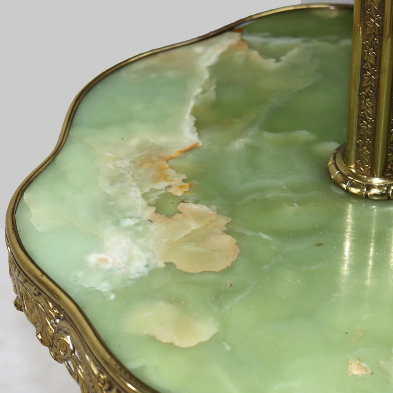 Pair Antique Victorian Gilt Bronze, Brass & Green Onyx Piano Floor Lamps, C1890