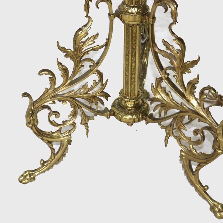 Pair Antique Victorian Gilt Bronze, Brass & Green Onyx Piano Floor Lamps, C1890
