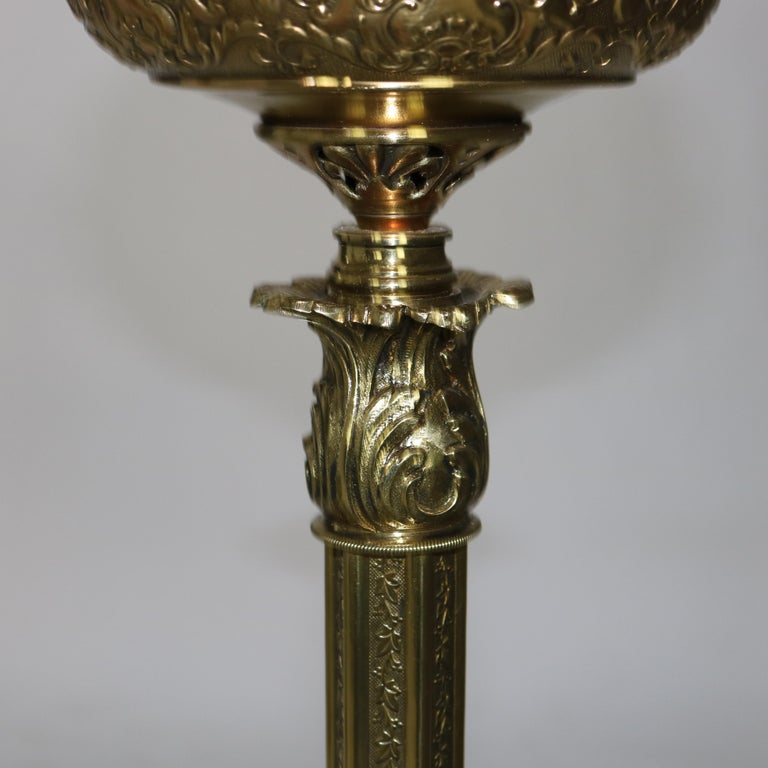 Pair Antique Victorian Gilt Bronze, Brass & Green Onyx Piano Floor Lamps, C1890